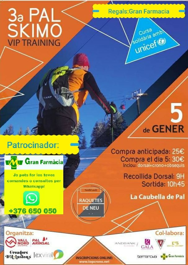 Pal Skimo solidària 2019 – 5 de enero – Vallnord – Pal Arinsal La carrera solidaria de Pal es una de las citas que, año tras año, los practicantes de la modalidad de esquí de montaña marcan en el calendari