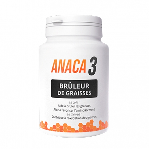 ANACA3 Quemagrasas La cola ayuda a quemar la grasa, y favorece el adelgazamiento. El té verde contribuye en la oxidación de la grasa. Complemento alimenticio Cápsulas x60 Anaca3 Quemagrasas es un complemento alimenticio a base de plantas, de crucumina y de zinc.