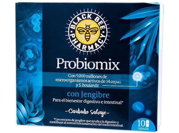 Probiomix con Jengibre Black Bee base de microorganismos activos presentes en la flora intestinal mejora un 100 % al funcionamiento normal del sistema inmunitario y al bienestar intestinal