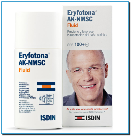 ISDIN Eryfotona AK-NMSC Fluid SPF 100+ prevención y tratamiento protector adyuvante de la queratosis actínica (AK) y otras formas de cáncer cutáneo no melanoma (NMSC).