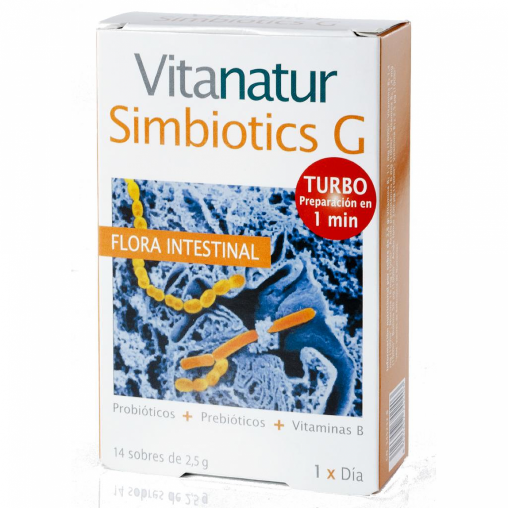 Comprar Vitanatur Symbiotics G Turbo en Gran Farmacia Andorra ayuda a mantener el equilibrio de la flora intestinal Se trata de un suplemento alimenticio a base de probióticos prebióticos y vitaminas que ayuda a mantener el equilibrio de la flora intestinal