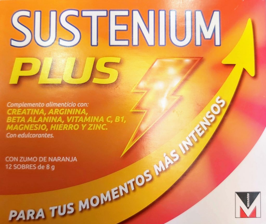 SUSTENIUM PLUS 12 or 22 sachets (8gr each sachet) Sustenium Plus Are you lacking in energy? Recharge your batteries with SUSTENIUM PLUS, an energizing food supplement that gives you energy and vitality in case of tiredness and fatigue. Its exclusive formula contains over 5g of amino acids, vitamins and minerals, ensuring extra energy when needed. SUSTENIUM PLUS is ideal all year round, during change of season, in stressful or busy periods, when your own resources are not sufficient to give your best. It could be also useful during athletic preparation or after training, as well as during convalescence after traumas. Free of doping substances. No artificial colouring Contains genuine orange juice THERAPEUTIC INDICATIONS For busy days when you lack resources. During change of season, in case of tiredness and fatigue. During convalescence after traumas or surgery. The formula is also suitable for athletic preparation and for recovery periods.