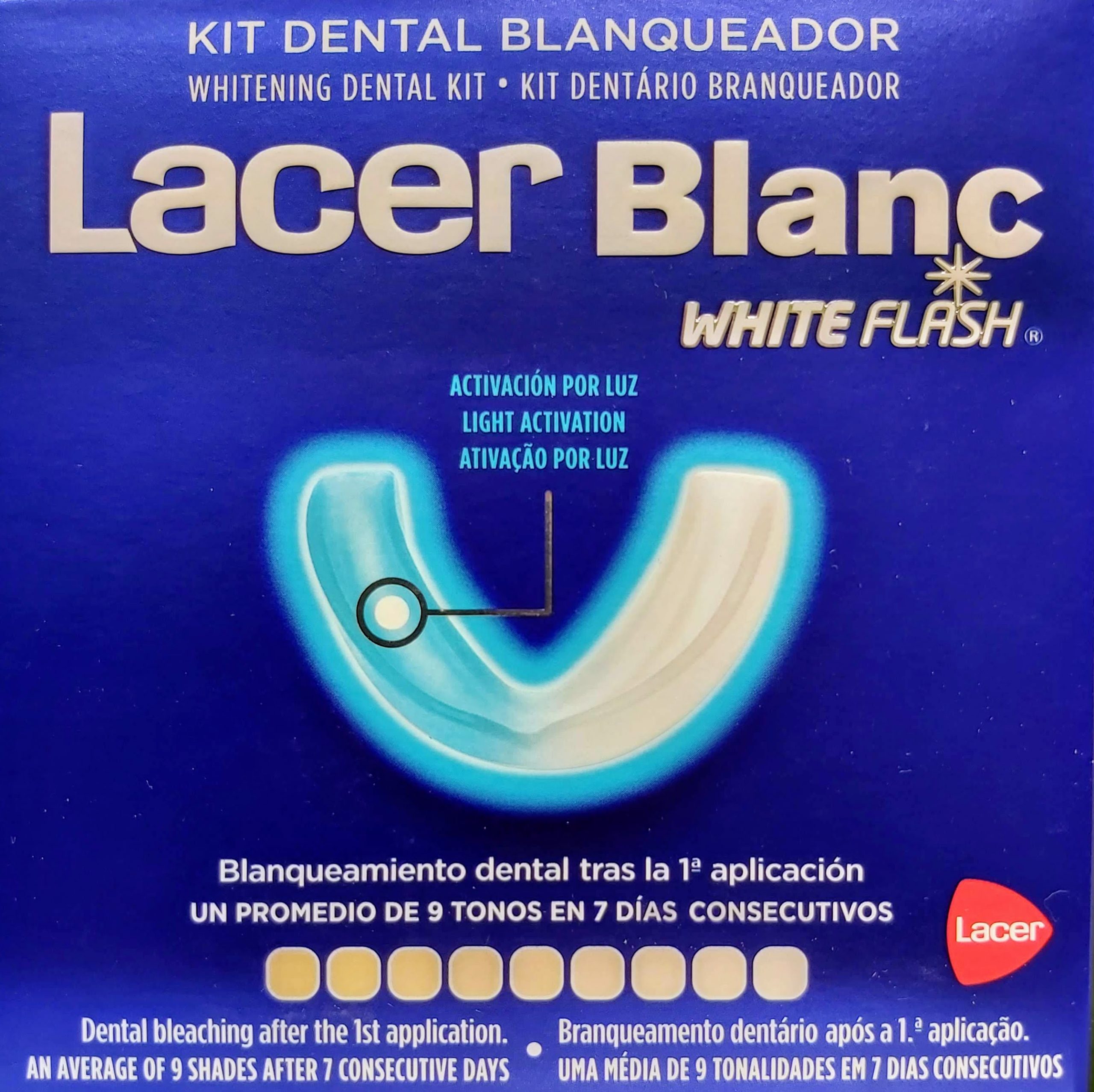 Comprar Lacer Blanc White Flash Kit Blanqueador Kit de blanqueamiento dental de efecto inmediato que dejará tus dientes hasta 8 tonos más claros tras la primera aplicación.