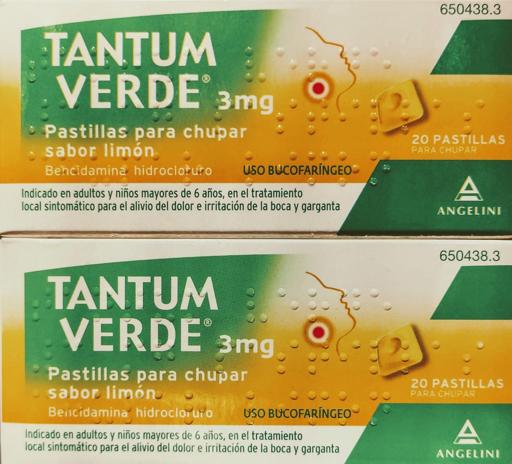 Comprar Tantum Verde caramelos eucalipto o menta con hidrocloruro de bencidamina alivian el dolor de garganta y la irritación de boca en adultos y niños a partir de 6 años.