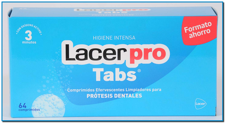 Lacer Pro son unos comprimidos efervescentes que consiguen una limpieza intensa de las prótesis dentales. Consigue una higiene buco dental completa y un agradable y fresco aliento. Limpia tu prótesis dental.