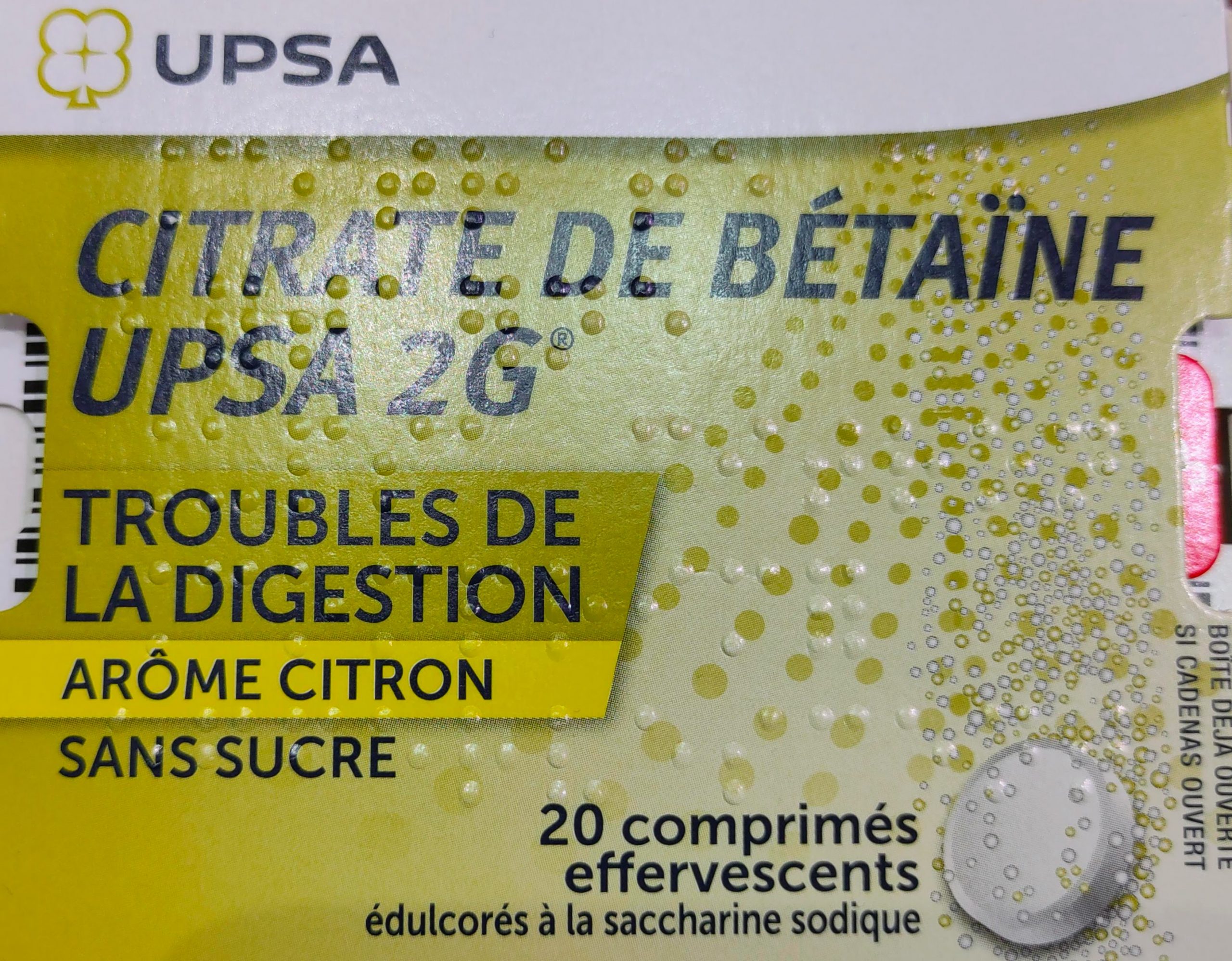 CITRATE DE BETAINE UPSA 2G Para problemas de digestión sabor limón