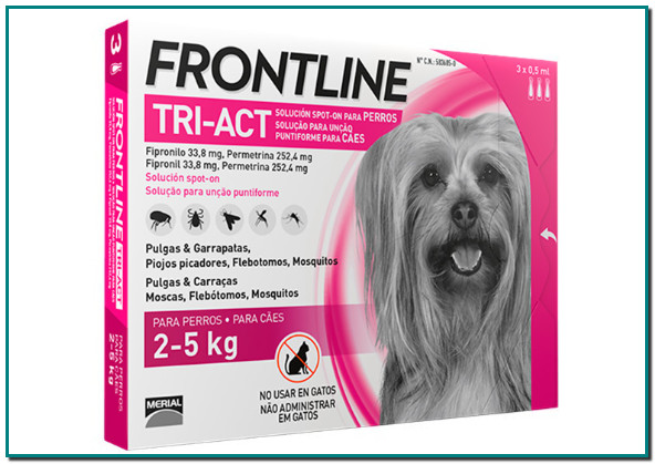 Las pipetas Frontline Tri-Act actúan de forma eficaz contra las pulgas y garrapatas, así como contra los flebotomos, mosquitos, moscas y garrapatas. 