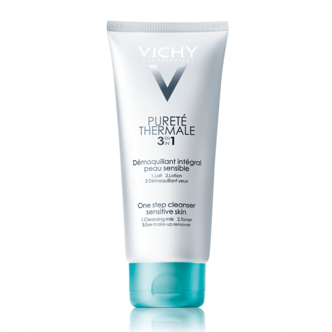 El Desmaquillante Integral Purete Thermale de Vichy combina en un solo producto una leche limpiadora + un tónico + un desmaquillante de ojos