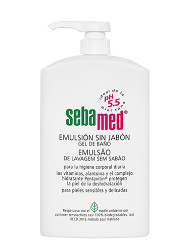 HIGIENE Sebamed emulsión sin jabón Gel de baño corporal sin jabón con el pH 5,5 de la piel sana para garantizar la conservación del equilibrio hídrico de la piel.