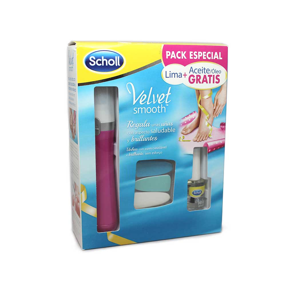 Scholl Velvet Smooth Pack especial lima electrónica + aceite uñas + Neceser de regalo
