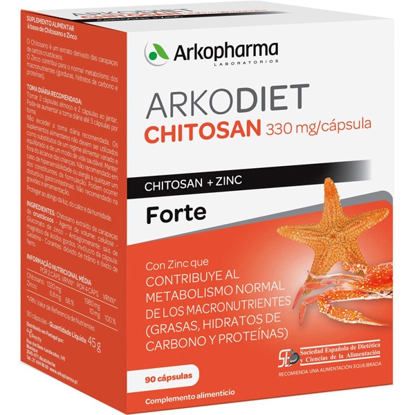 ARKOPHARMA Arkodiet Chitosán Forte 330 mg/cápsula caja 90 cápsulas contribuye al metabolismo normal de los macronutrientes