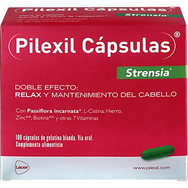 PILEXIL Strensia Doble efecto relax y mantenimiento del cabello sano y fuerte caja 100 cápsulas