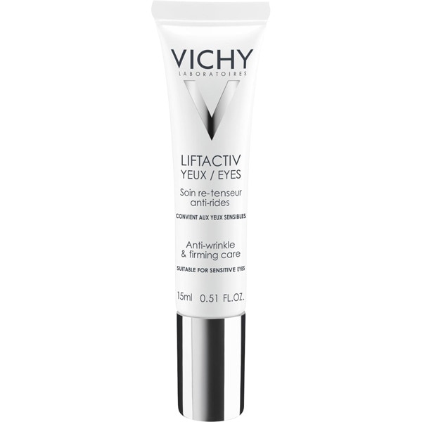 corrector que produce un efecto lifting 360º de la mirada, incluso para ojos sensibles. Esta innovación se ha hecho realidad gracias a la selección de 3 potentes activos de alta tolerancia: El Rhamnose, azúcar vegetal 100% natural de doble acción, calmante y anti-edad, capaz de estimular la Dermis Origen, motor de juventud de toda la piel, para una corrección anti-edad global: arrugas y firmeza. La Cafeína, anti-ojeras que favorece la microcirculación cutánea y el drenaje del exceso de agua. Y la Escina (extracto del castaño de Indias), anti-bolsasVICHY LIFTACTIV Contorno de ojos cuidado de día tubo 15 ml