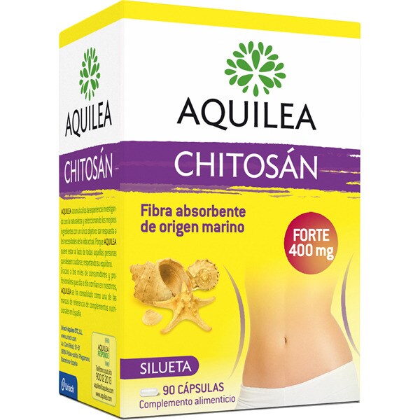 AQUILEA Chitosán Forte fibra absorbente de origen marino reduce el aporte calórico de las grasas caja 90 cápsulas
