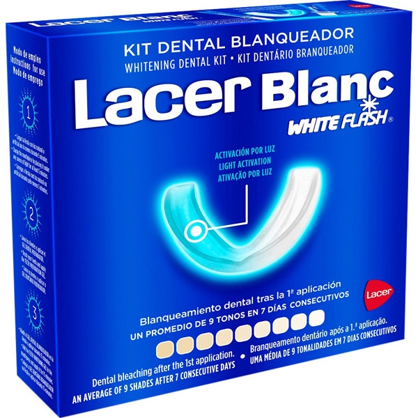 LACER Blanc White Flash kit dental blanqueador 1 unidad contiene férula fotoluminiscente+ gel preparador + gel dental blanqueador