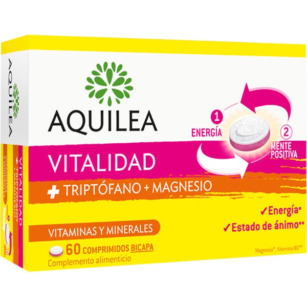 AQUILEA Vitalidad con Triptófano + Magnesio y Vitamina B6 caja 60 comprimidos bicapa con vitaminas y minerales