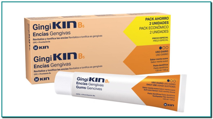 GINGI-KIN Plus pasta dentífrica antiséptica con flúor para reforzar las encías sensibles pack 2 tubos 125 ml