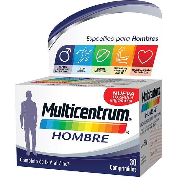 Multicentrum Hombre es un suplemento de vitaminas y minerales que mejora el equilibrio nutricional
