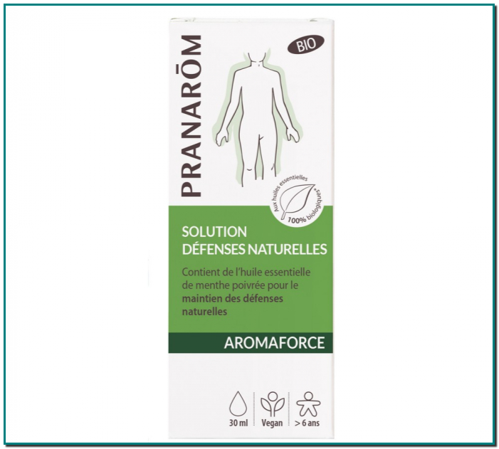 PRANARÔM Aromaforce Defensas naturales Contiene aceite esencial de eucalipto y jengibre Para mantener las defensas naturales A partir de 6 años