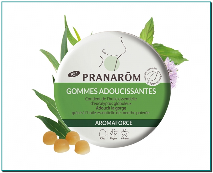 PRANAROM Aromaforce Gominolas calmantes Contiene aceite esencial de eucalipto Suaviza la garganta gracias al aceite esencial de menta piperita