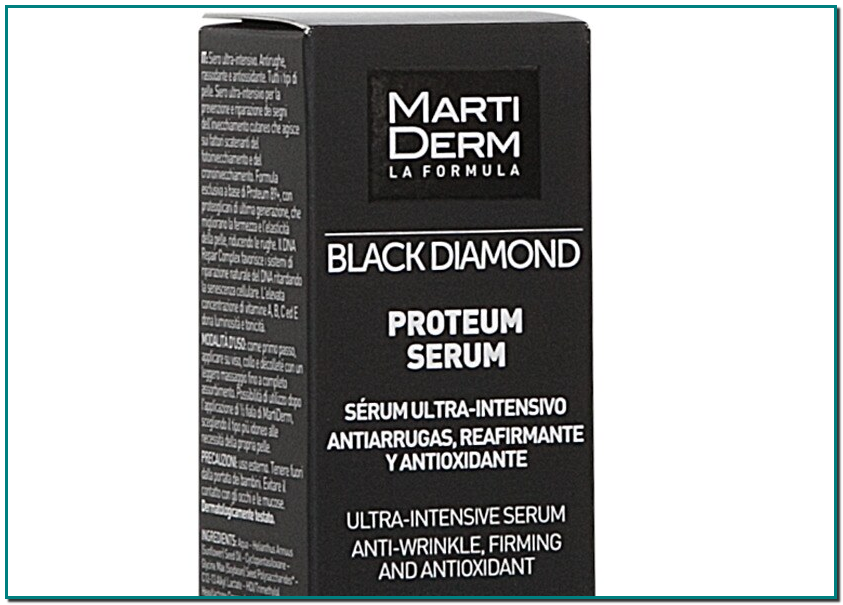 MARTIDERM Sérum Proteum Black diamond Martiderm Sérum ultraintensivo para prevenir y reparar los signos del envejecimiento cutáneo. Aporta firmeza, elasticidad y efecto antiarrugas.
