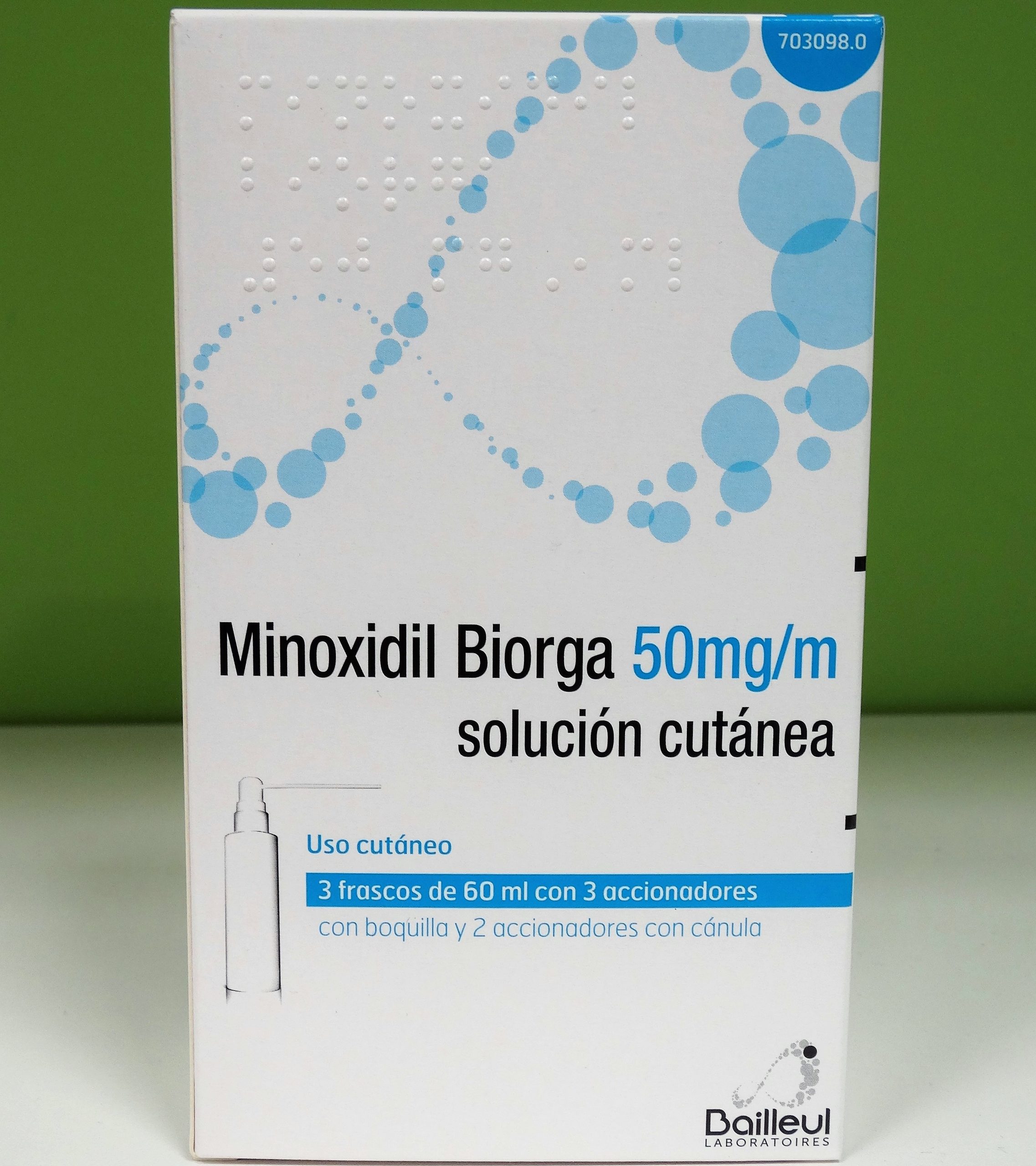 Minoxidil Biorga 50 mg/ml solución cutánea 3X60 ml