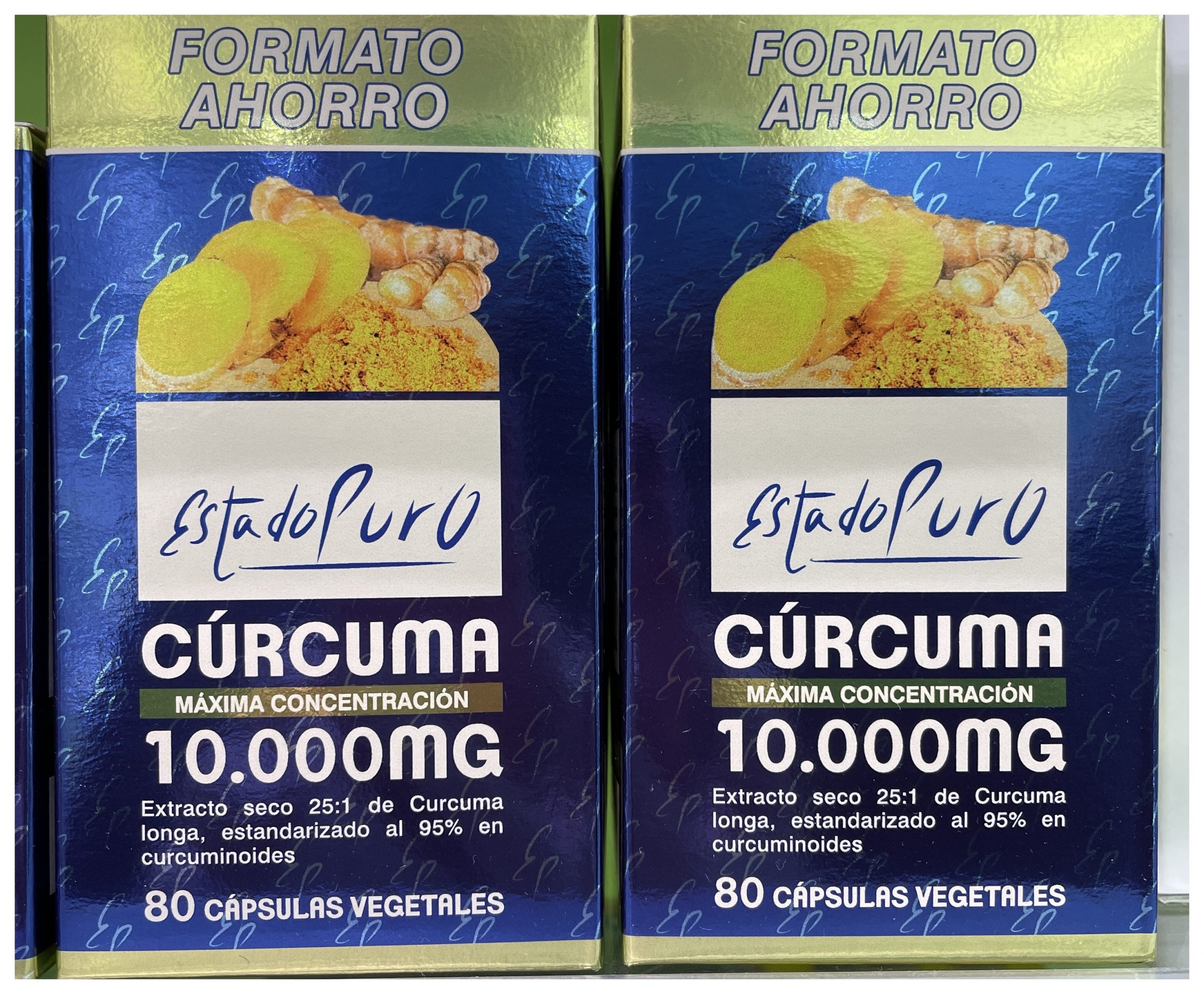 Cúrcuma 10.000 Mg de Estado Puro es un complemento alimenticio con extracto seco de rizoma de cúrcuma procedente de la especie Cúrcuma longa, originaria de la India