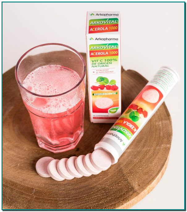 Arkovital® Acerola 1000. La vitamina C natural se aprovecha un 48% MÁS por el organismo Ahora en comprimidos efervescentes