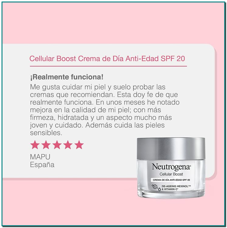 NEUTROGENA CREMA DE DÍA ANTI-EDAD de la gama Cellular Boost. ? Su fórmula con Hexinol y Vitamina C, reduce las arrugas y mejora el tono y la elasticidad para que la piel se revitalice en solo 4 semanas
