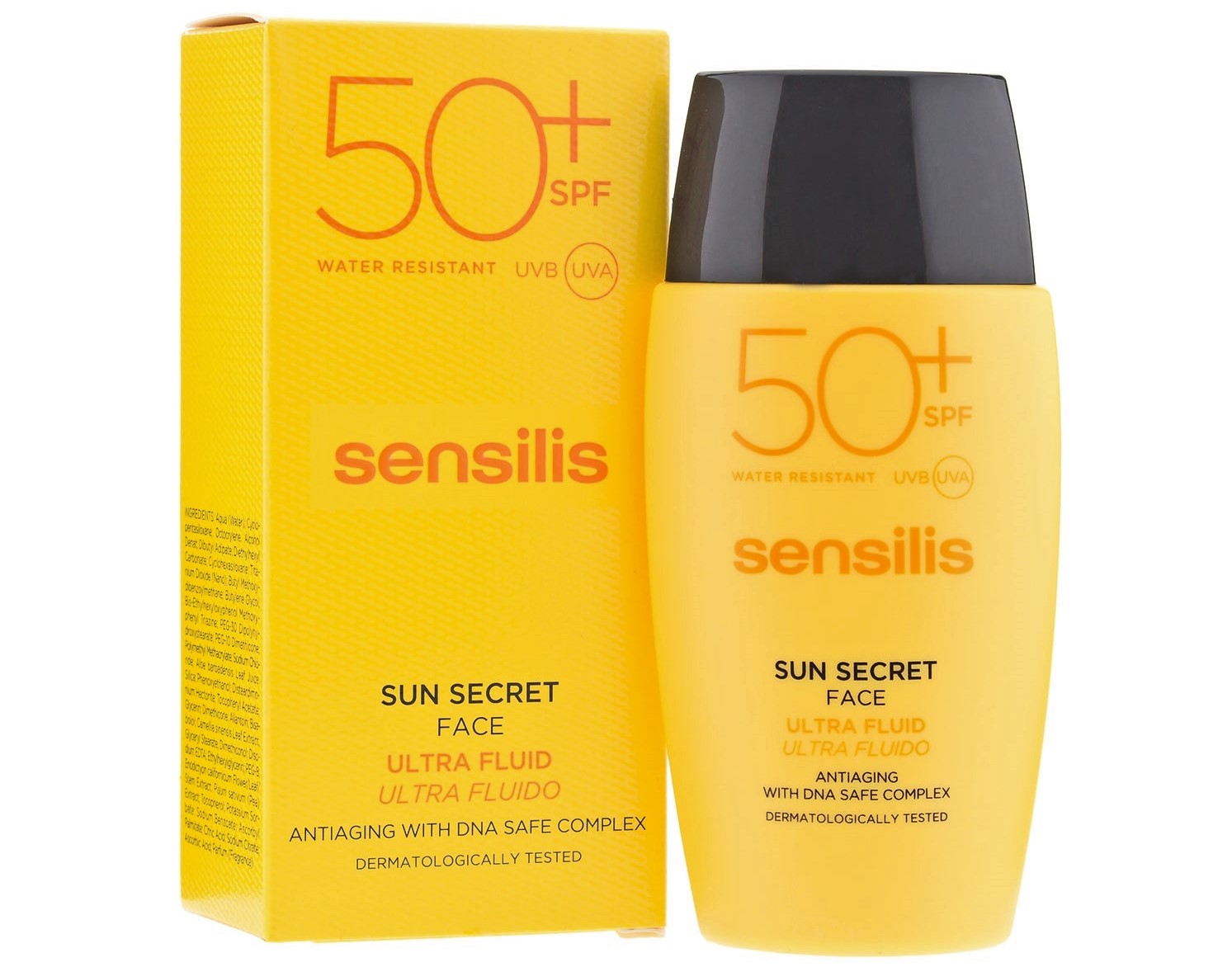 SENSILIS Sun Secret Ultra Fluid SPF50＋ es un fotoprotector antioxidante de última generación que protege frente los rayos UVA/UVB/IR a la vez que previene el envejecimiento solar gracias a la Vitamina E