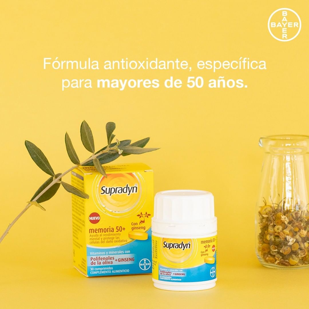 Supradyn® memoria 50+ con ginseng y polifenoles de la oliva está diseñado para todas aquellas personas, a partir de 50 años, que buscan un correcto rendimiento mental