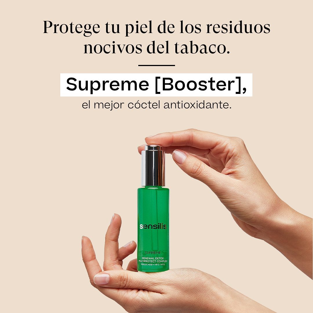 SENSILIS SUPREME BOOSTER el mejor cóctel ANTIOXIDANTE es la mejor fórmula a base de antioxidantes para paliar los efectos nocivos del tabaco en la piel.  #SensitiveSkinLab