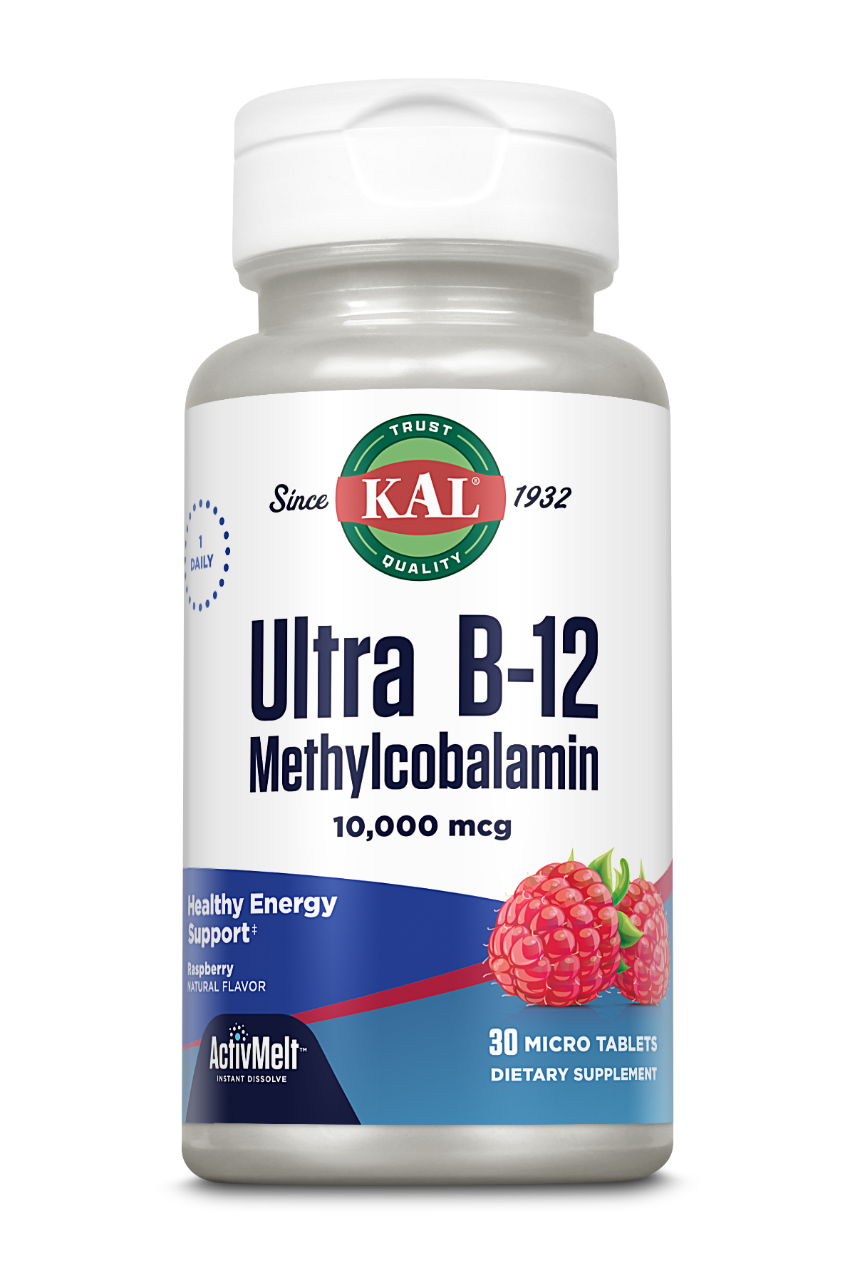 KAL B-12 Methylcobalamin Ultra ActivMelt™ Raspberry 10000 mcg Raspberry, 30ct