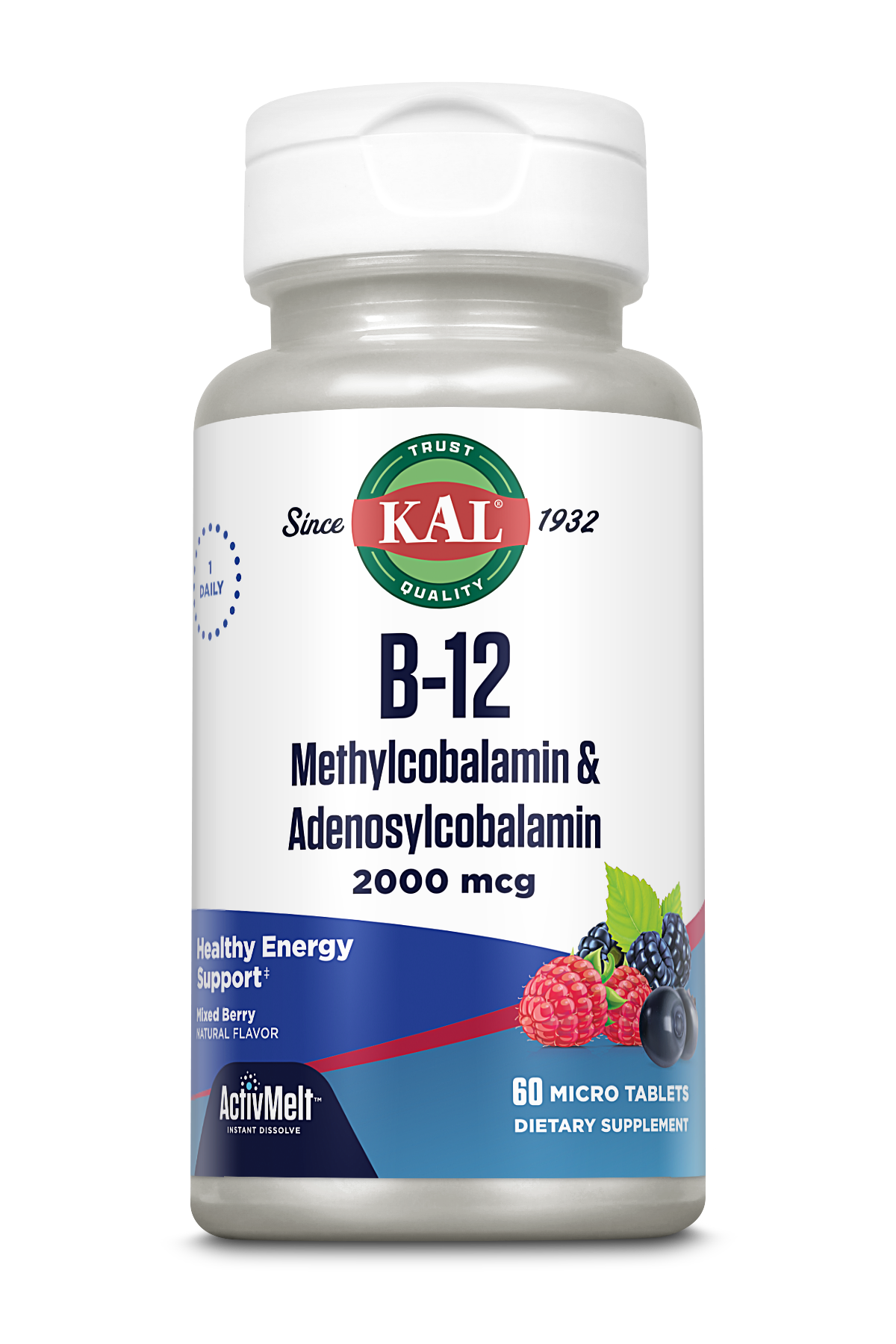KAL B-12 Methylcobalamin & Adenosylcobalamin ActivMelt™ Berry 2000 mcg