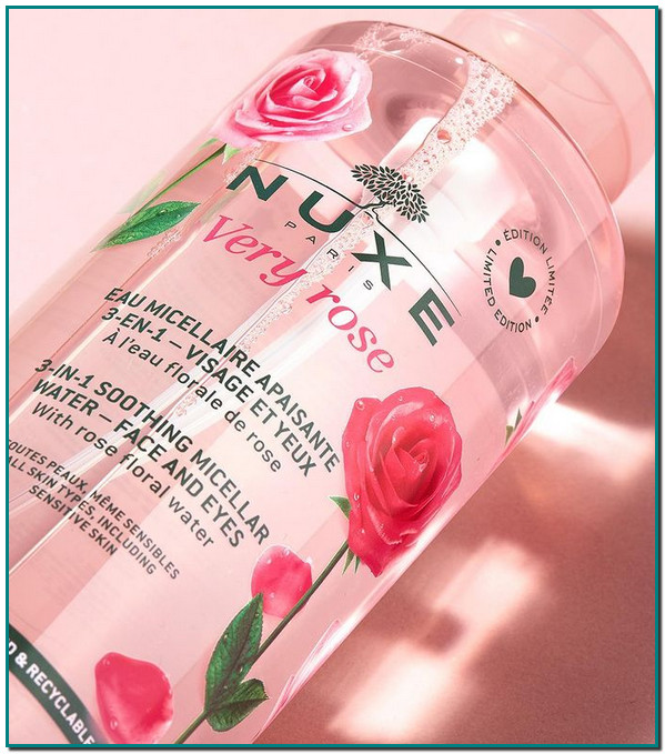 NUXE AGUA MICELAR VERY ROSE FORMATO 750 ml El Agua micelar calmante Very Rose es un 3 en 1 para todo tipo de pieles incluso las más sensibles