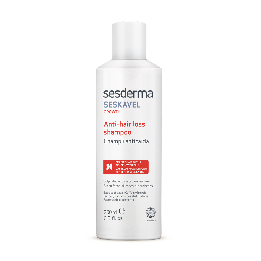 SESDERMA SESKAVEL GROWTH Champú Anticaída con ingredientes que estimulan el crecimiento capilar y ayudan a prevenir y frenar la caída aportando fuerza, espesor y volumen al cabello.