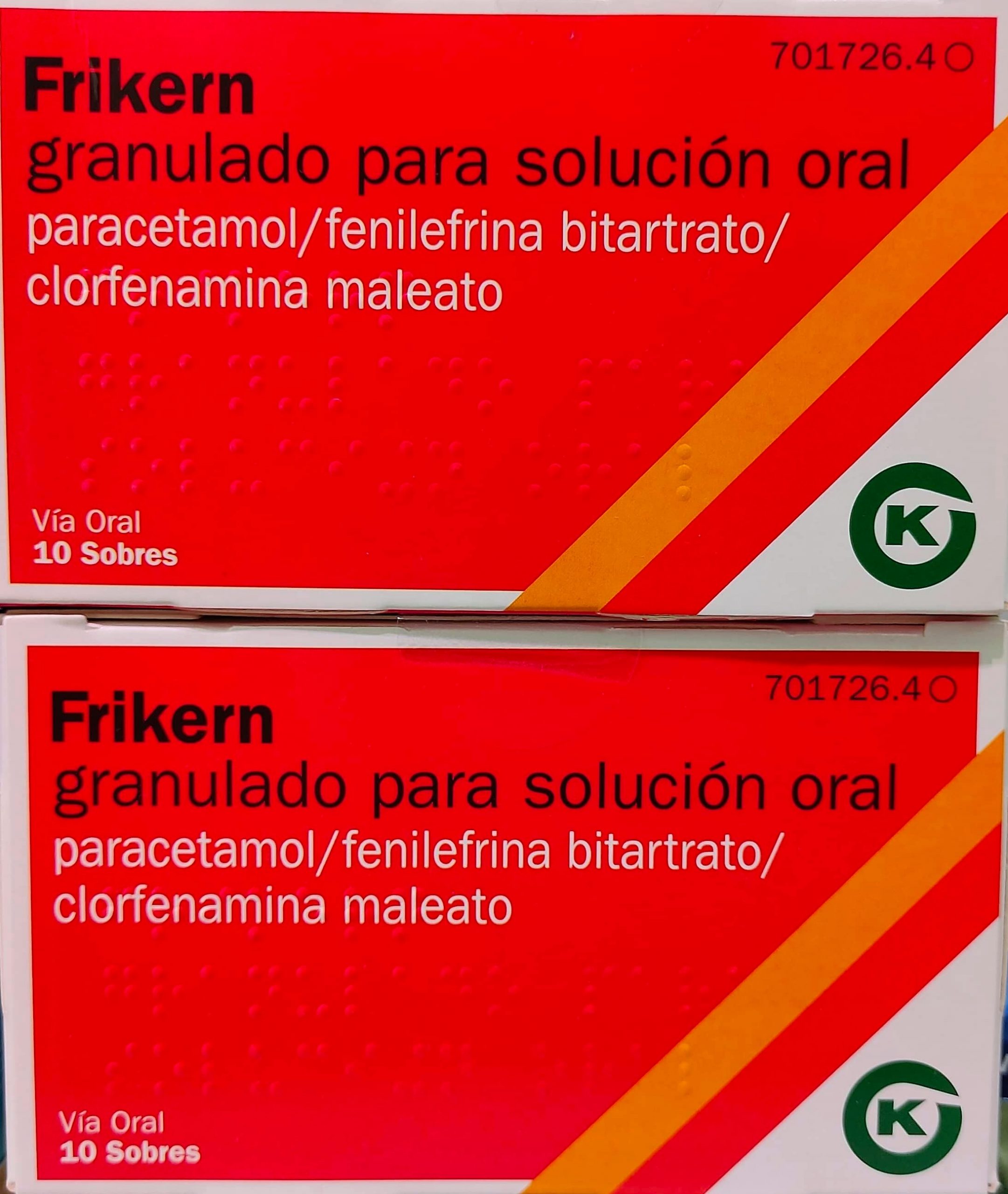 FRIKERN 1000/4/10 MG 10S. GRANULADO PARA SOLUCIÓN ORAL. Paracetamol / fenilefrina bitartrato / clorfenamina maleato
