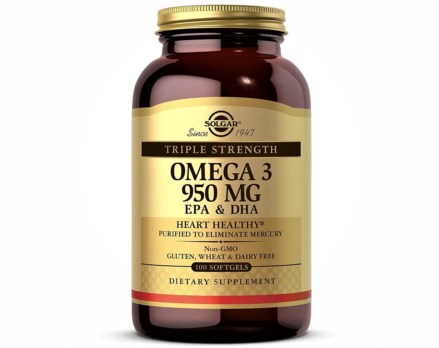Solgar Omega-3 Triple Concentración, Aceite Concentrado de Pescado de Aguas Frías Aporta EPA y DHA,100 Cáspulas Blandas, Ácidos Grasos