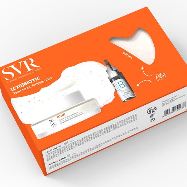 SVR Christmas Set [C20]Biotic, con Mini Ampoule B3 y Gua Sha jade blanco DE REGALO Acción regeneradora, revitalizante y rellenadora Fuente de energía, luminosidad e hidratación 24H