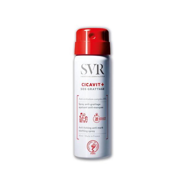SVR COSMETIQUE CICAVIT+ SOS Grattage. Spray calmante anti-picores y anti-marcas. Para todas las pieles sensibles. Para picores temporales o regulares. Niños a partir de 3 años y adultos. Rostro, cuerpo, pliegues