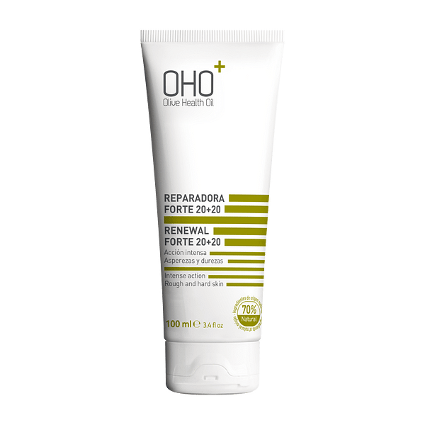 OHO Reparadora Forte 20+20. Crema con doble acción, exfoliante y Oleo Reparadora de zonas ásperas, rugosas y endurecidas de la piel, como pies, codos o rodillas.