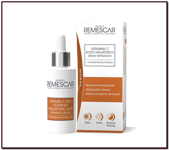 Remescar Vitamina C & Ácido Hialurónico Sérum Reparador, reduce las manchas oscuras y la hiperpigmentación. Ayuda a proteger contra los rayos UV mientras repara la piel dañada por el sol