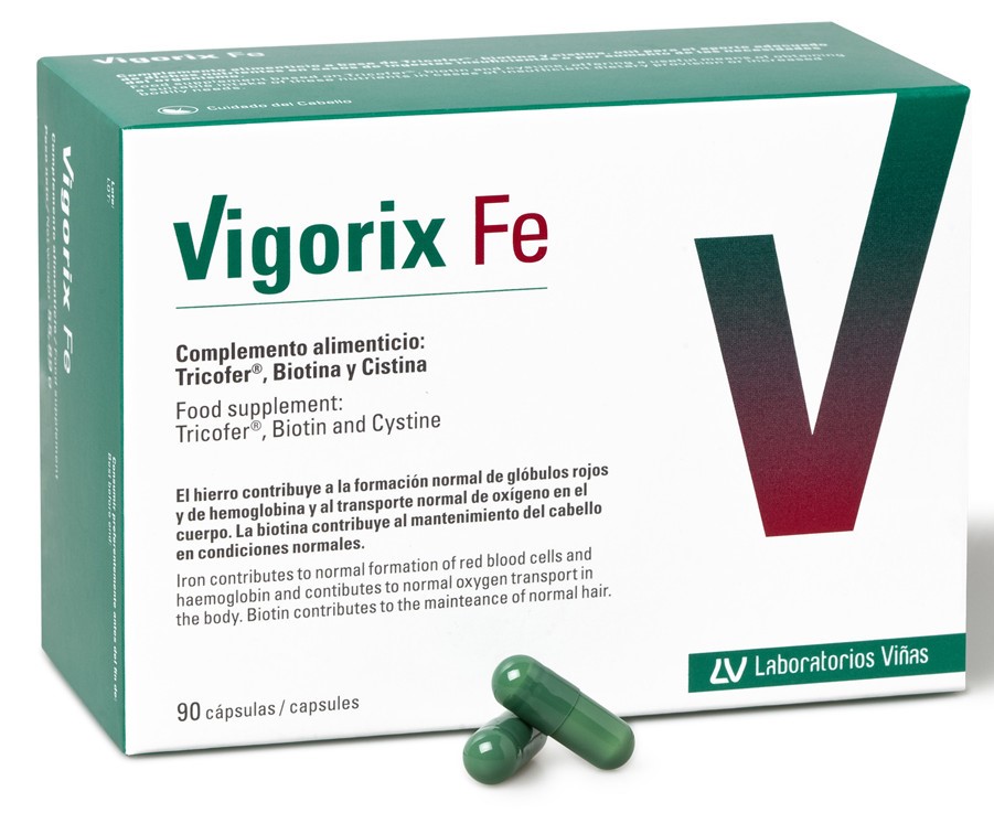 Vigorix Fe es un complemento alimenticio con una combinación equilibrada y especí­fica de hierro (Tricofer®), biotina y L-cistina contribuye al mantenimiento del cabello en condiciones normales