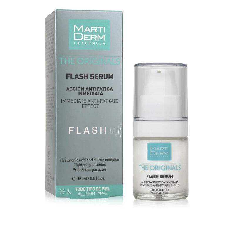 MARTIDERM Flash Sérum - 15 ml Flash Sérum 15 ml Diario. Fórmula antifatiga inmediata, que disimula arrugas e imperfecciones, para una piel deslumbrante al instante.
