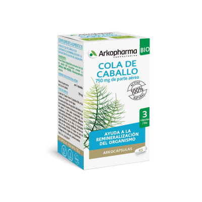Arkocápsulas® Cola de Caballo BIO es un complemento alimenticio especialmente diseñado para ayudar a la remineralización y eliminación de liquidos del organismo. Gracias ha conocido experiencia y conocimientos únicos, Arkopharma restituye el 100% de los principios activos de la cola de caballo , que actúan de forma sinérgica, respetando al máximo tu organismo.