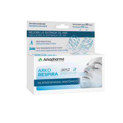 Arkorespira® Dilatador Nasal. APARATO RESPIRATORIO - GARGANTA - NARIZ Arkorespira® Dilatador Nasal: Facilita la entrada del aire al dilatar las fosas nasales internamente, mejorando así la respiración.