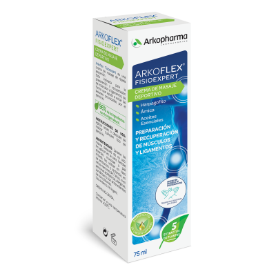 Arkoflex® Fisioexpert Crema de Masaje Deportivo se utiliza para la preparación y recuperación de músculos y ligamentos - articulaciones y huesos. Con extractos naturales (Árnica, Harpagofito y Aceites esenciales). Formado por ingredientes de origen natural, sin conservantes y con extractos de 5 plantas.
