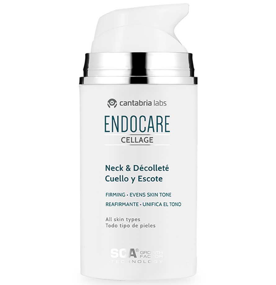ENDOCARE CELLAGE Cuello y Escote Reafirmante diario para la zona del cuello y escote. Tratamiento antiedad redensificante y reafirmante que combate y corrige los signos de la edad de la zona de cuello y escote: flacidez, acumulación de grasa, tono irregular