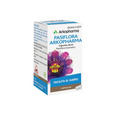 Arkopharma Pasiflora. Medicamento tradicional a base de plantas utilizado para aliviar los síntomas moderados de estrés mental y para ayudar a dormir. Basado exclusivamente en su uso tradicional.